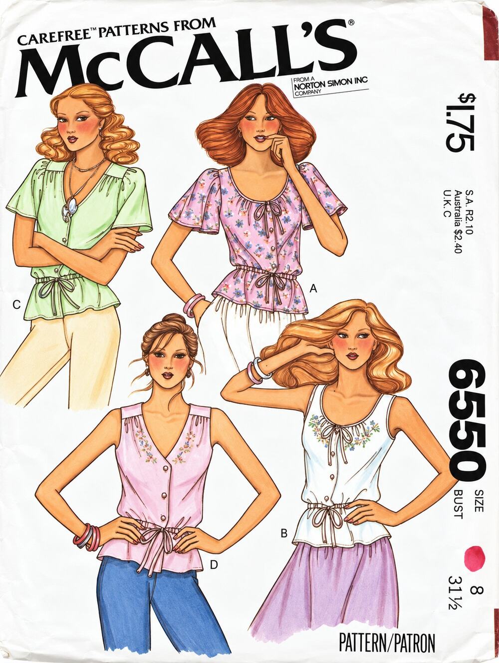 Vintage McCall's Sewing Pattern 6550 Camisole Tank Top Size 8/31.5